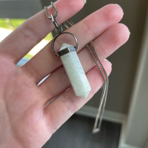 Crystal Gem Stone Pendant Necklace with Silver Hardware - Picture 3 of 6